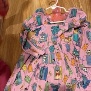 Little Sleepies Pink Monsters & Doors Print Long Sleeve Dress
